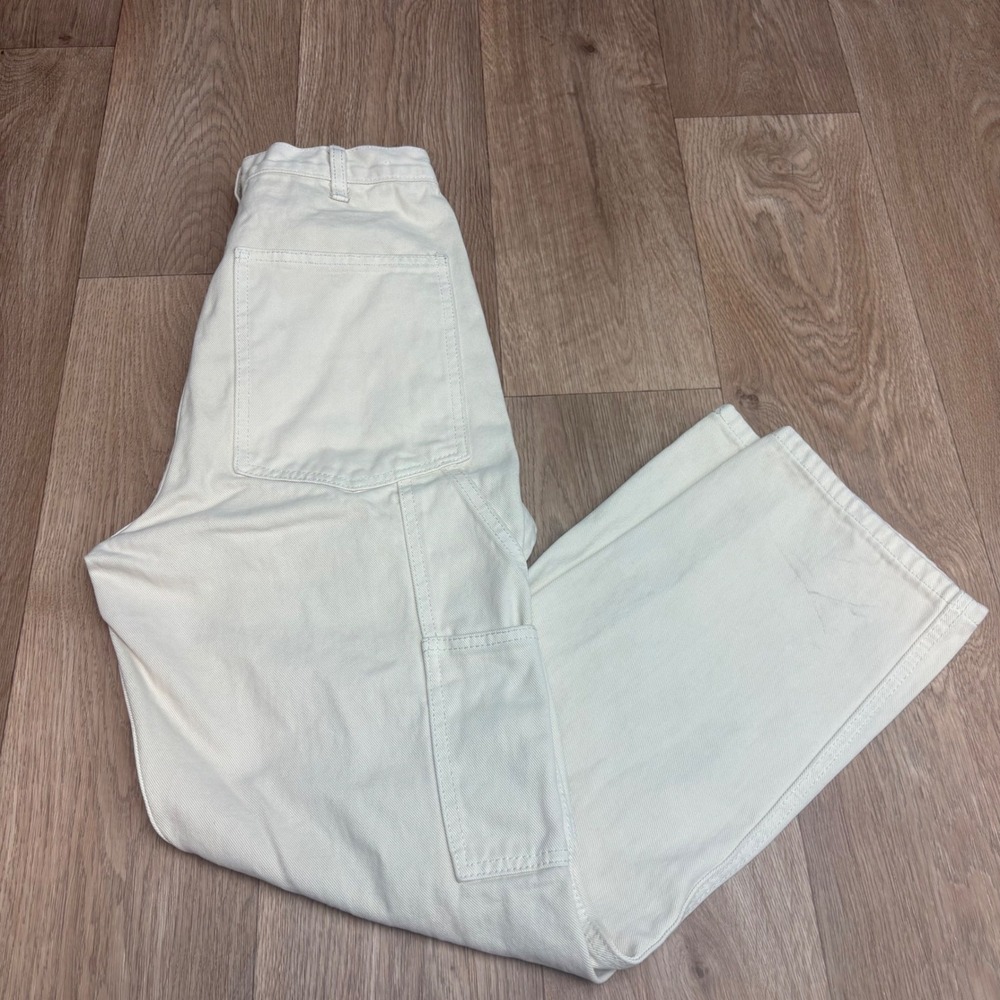 John Galt Brandy Melville Cream Carpenter Pants High Waisted Utility Denim S